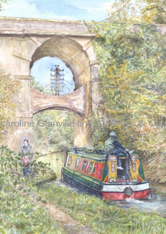Telegraph bridge Eccleshall & barge, painting by Caroline Glanville